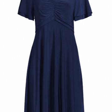 Navy Blue Ruched V-Neck Midi Dress