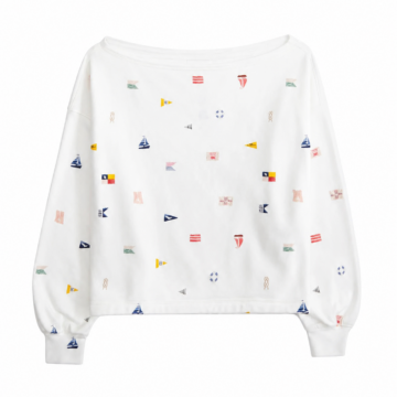 Nautical Flag Print Off-Shoulder Cropped Sweatshirt
