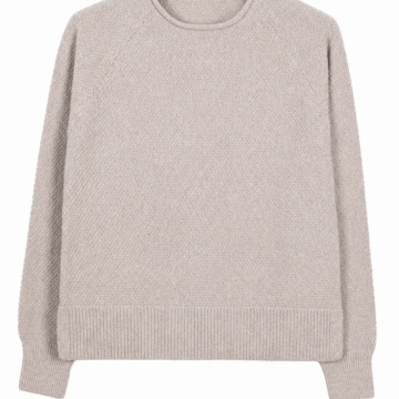 Beige Textured Crewneck Sweater with Raglan Sleeves
