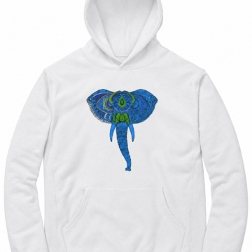 White Graphic Elephant Print Pullover Hoodie