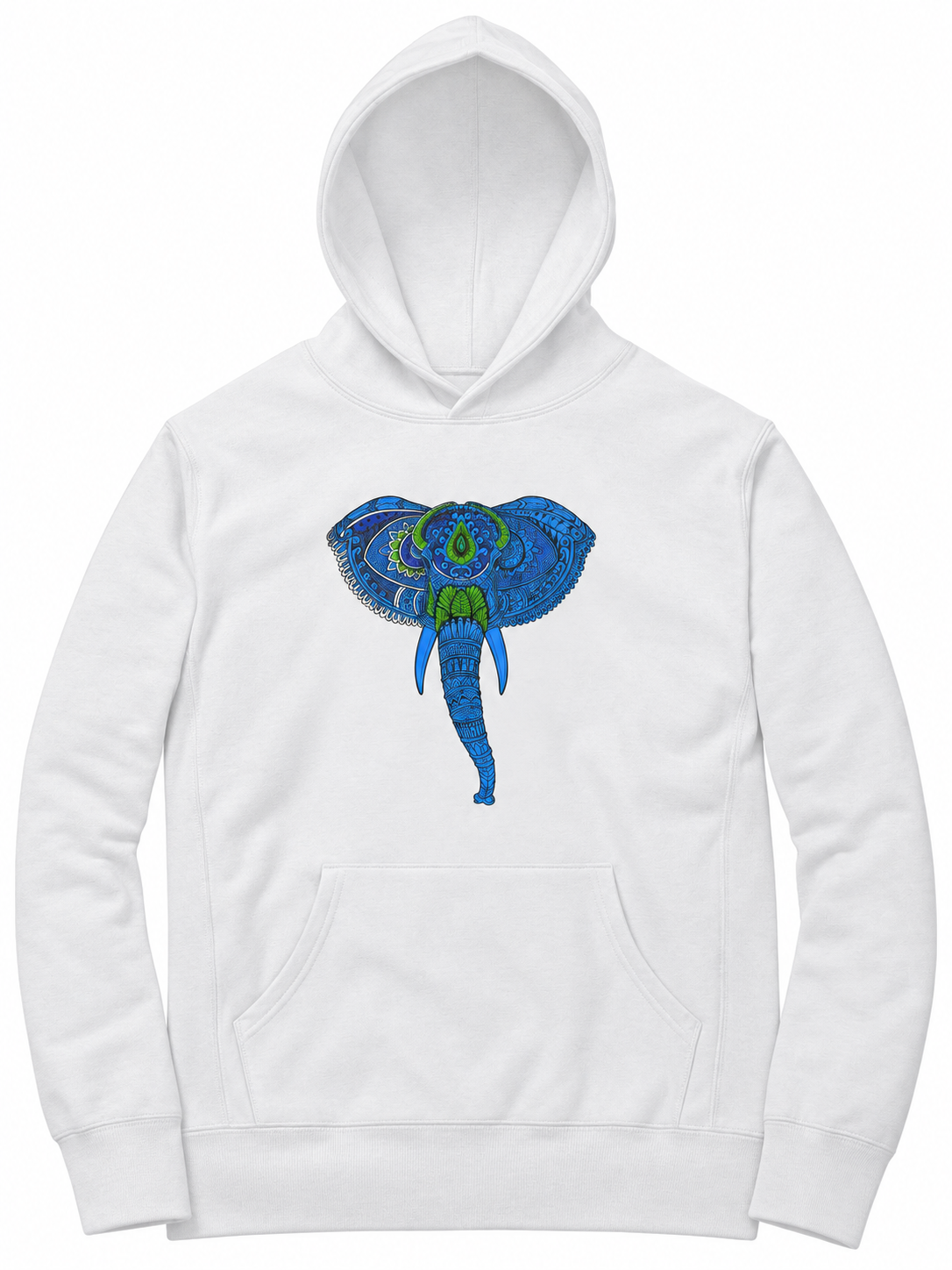 White Graphic Elephant Print Pullover Hoodie