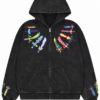 Black Acid Wash Zip-Up Hoodie with Graphic