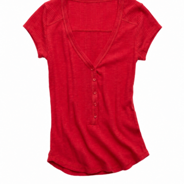 Red Heathered Knit Henley Top with Button Placket