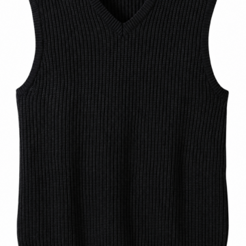 Black Ribbed Knit Sweater Vest with V-Neck