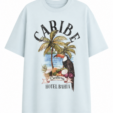 Light Blue Caribe Tropical Graphic T-Shirt