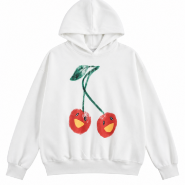 White Pullover Hoodie with Cherry Graphic