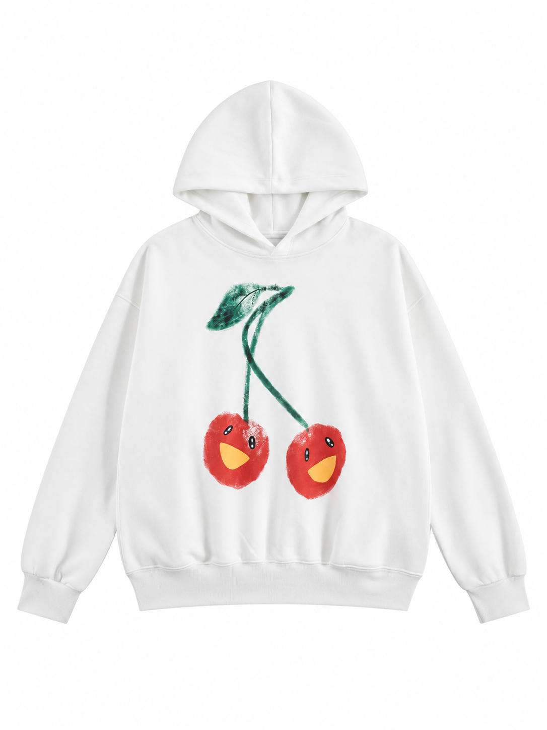 White Pullover Hoodie with Cherry Graphic