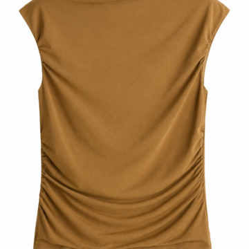 Brown Ruched Front Scoop Neck Cap Sleeve Top