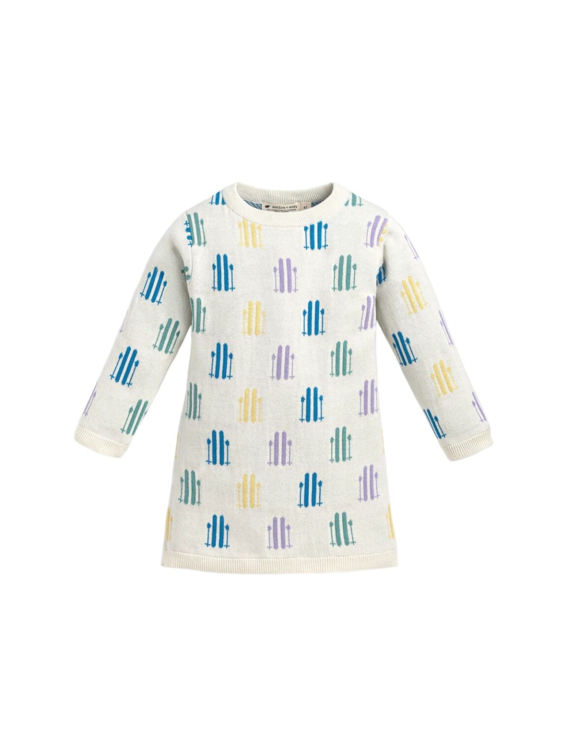 Cream Pastel Fence Pattern Knit Sweater Dress