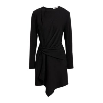 Black Long Sleeve Twist Waist Midi Dress