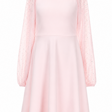 Light Pink Square Neck Dress with Rhinestone Bishop Sleeves