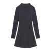 Dark Grey Ribbed Mock Neck Knit Sweater Dress